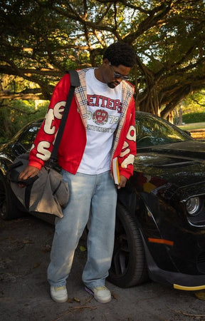 Red Letters - Drop Shoulder - Uni Tee - White - High Street Brands Co.