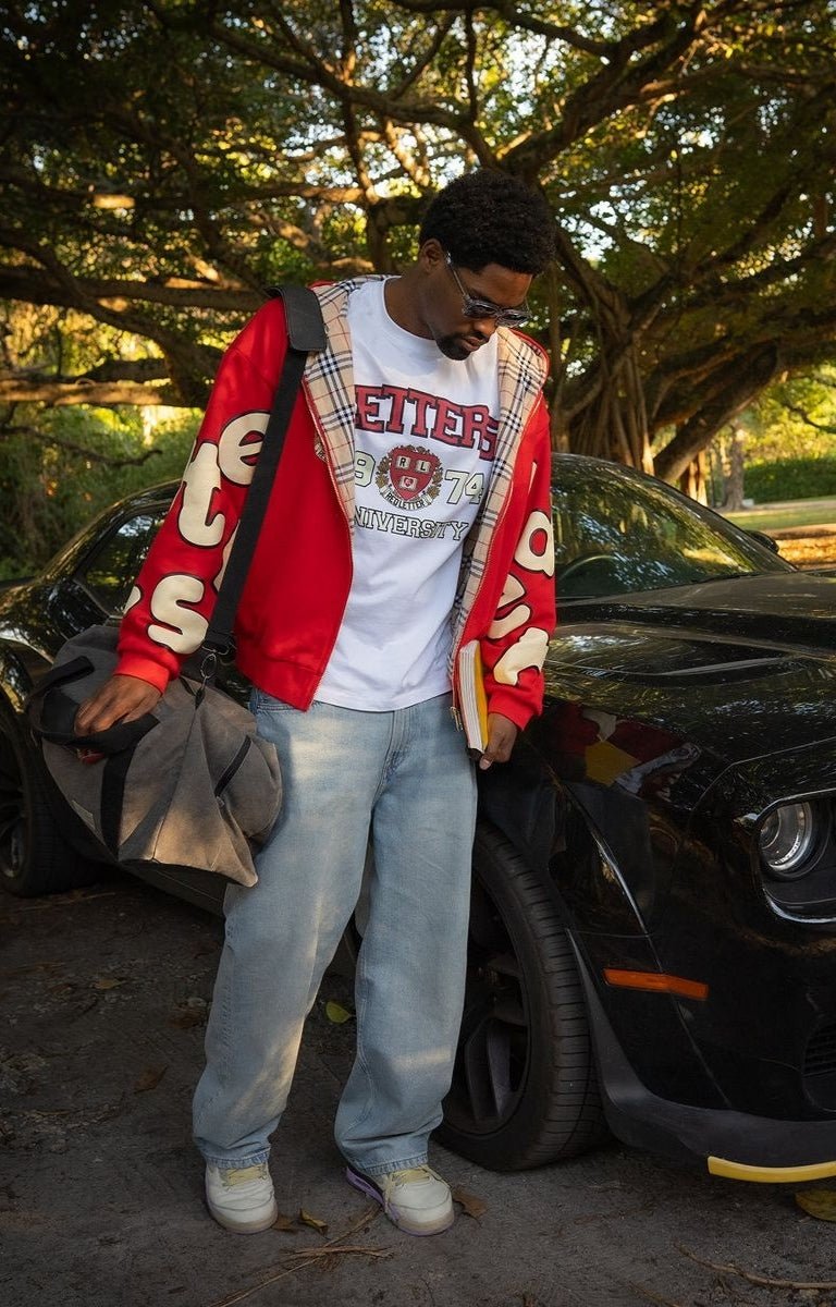 Red Letters - Drop Shoulder - Uni Tee - White - High Street Brands Co.