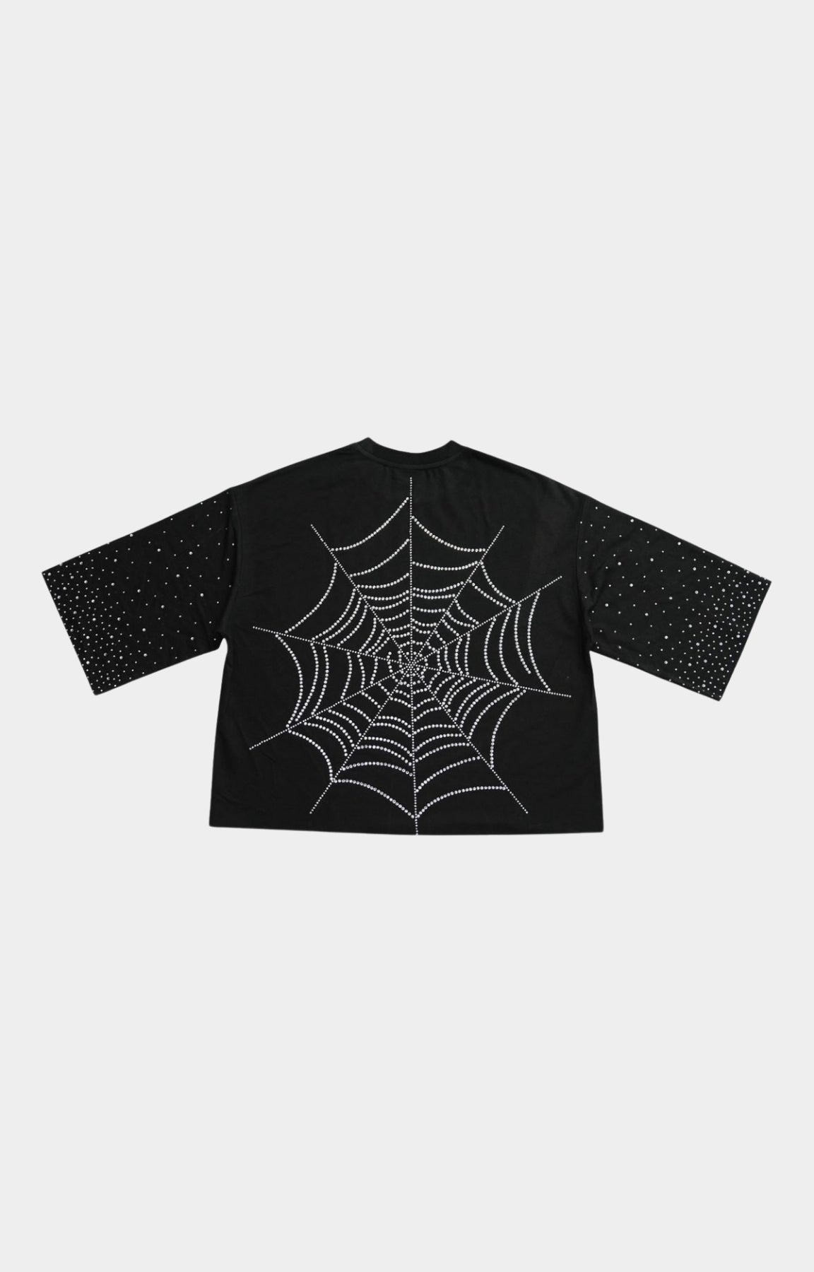 Concept Spider Web Rhinestone Crop Tee - Black