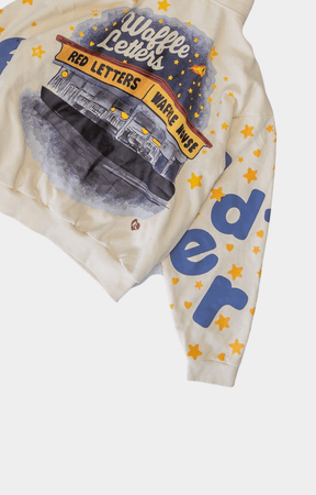 Red Letters Waffle Stars Scattered Oversized Hoodie - Beige