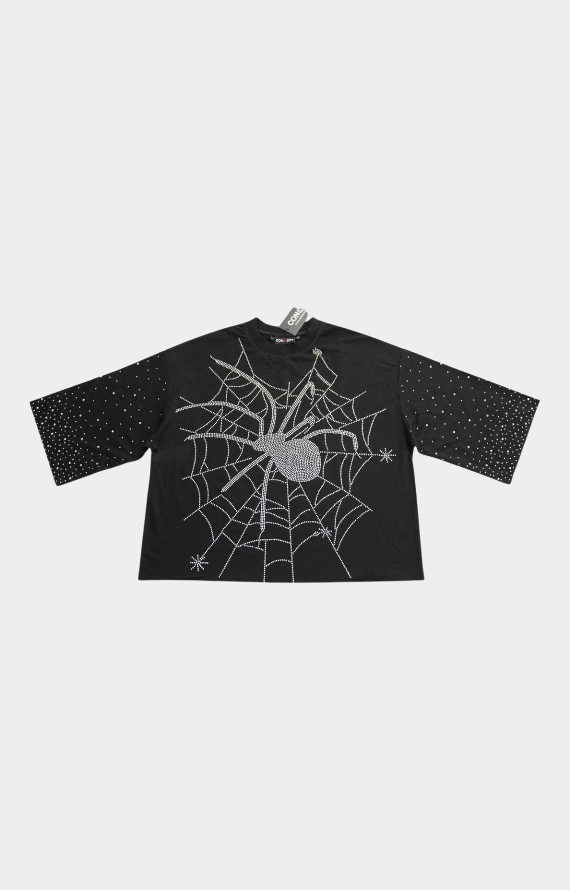 Concept Spider Web Rhinestone Crop Tee - Black