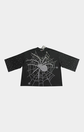 Concept Spider Web Rhinestone Crop Tee - Black