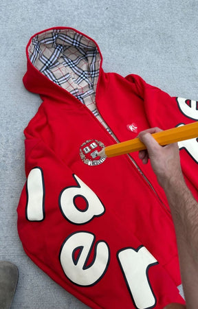 Red Letters Uni Scattered Zip Up - Red