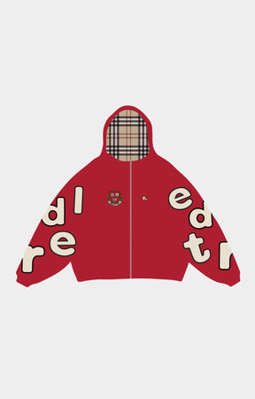 Red Letters Uni Scattered Zip Up - Red