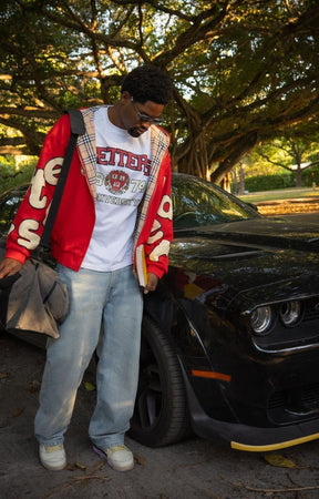 Red Letters Uni Scattered Zip Up - Red