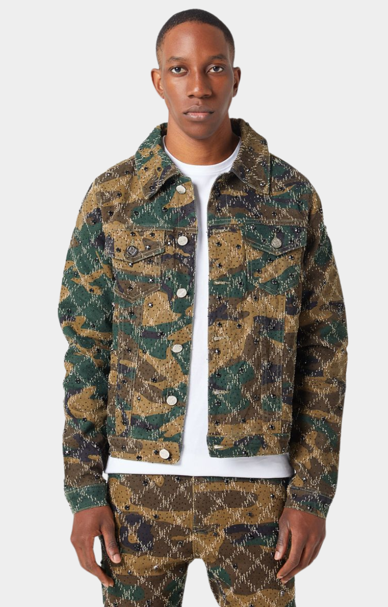 Guapi Camo Embellished Denim Jacket