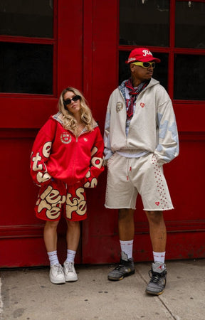 Red Letters Uni Scattered Zip Up - Red