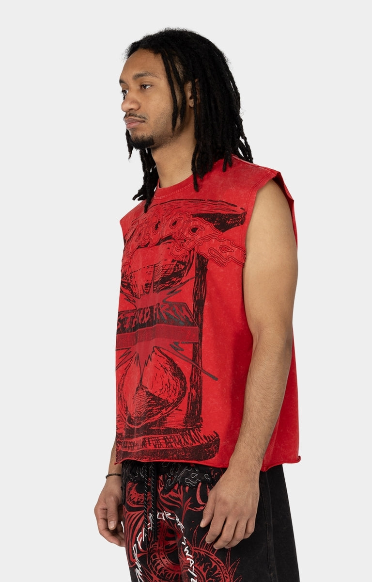 Smoke Rise Graphic Muscle Tank Top - Red