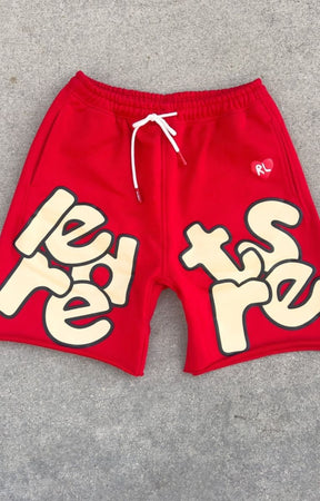 Red Letters Scattered Sweat Shorts – Red | 500GSM French Terry Streetwear