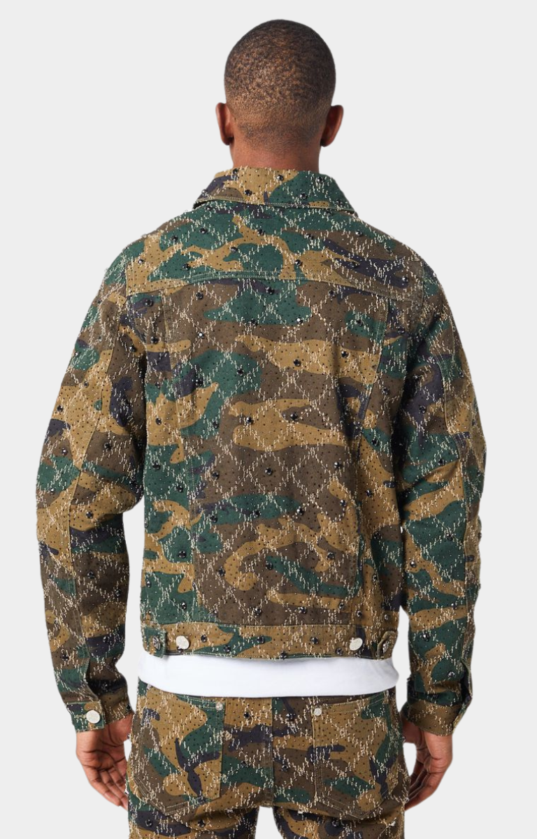 Guapi Camo Embellished Denim Jacket