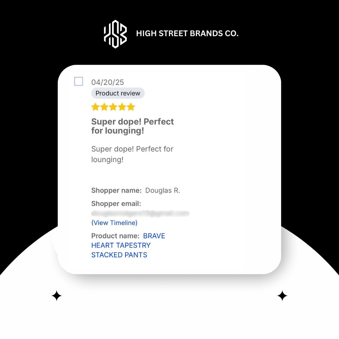 5-star review by a customer who bought Frost Originals' Brave heart tapestry pants at www.highstreetbrands.store