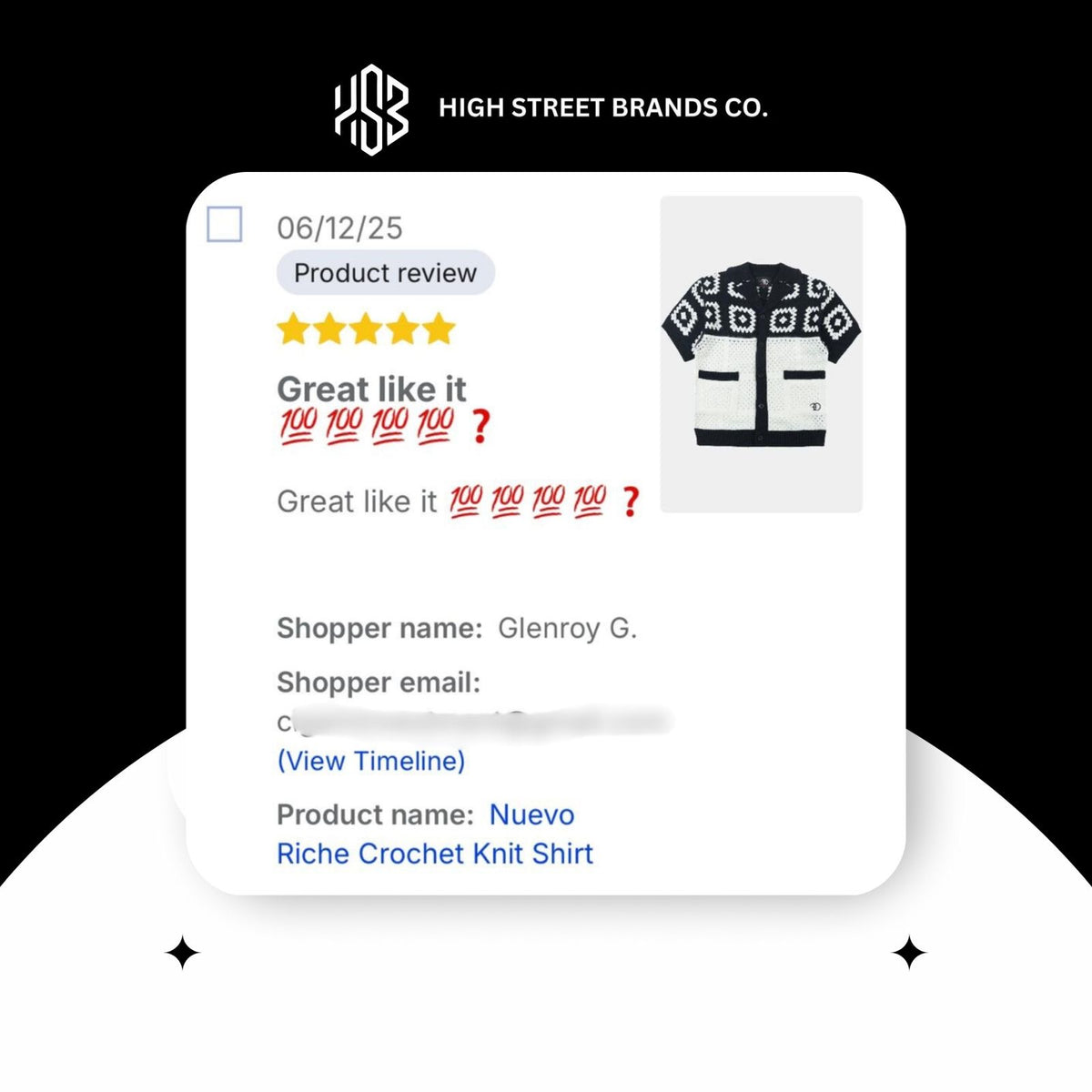 Review by a customer who bought Crochet knit shirt by Frost Originals from High Street Brands Co
