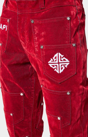 Guapi Velvet Red Pockets Flared Denim
