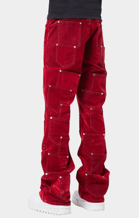 Guapi Velvet Red Pockets Flared Denim