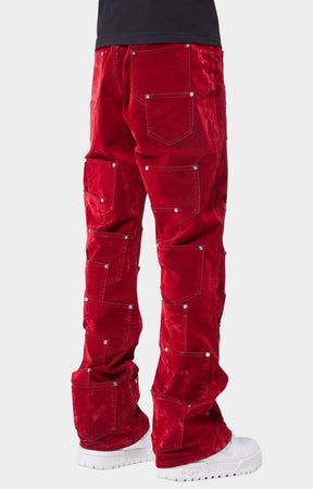 Guapi Velvet Red Pockets Flared Denim