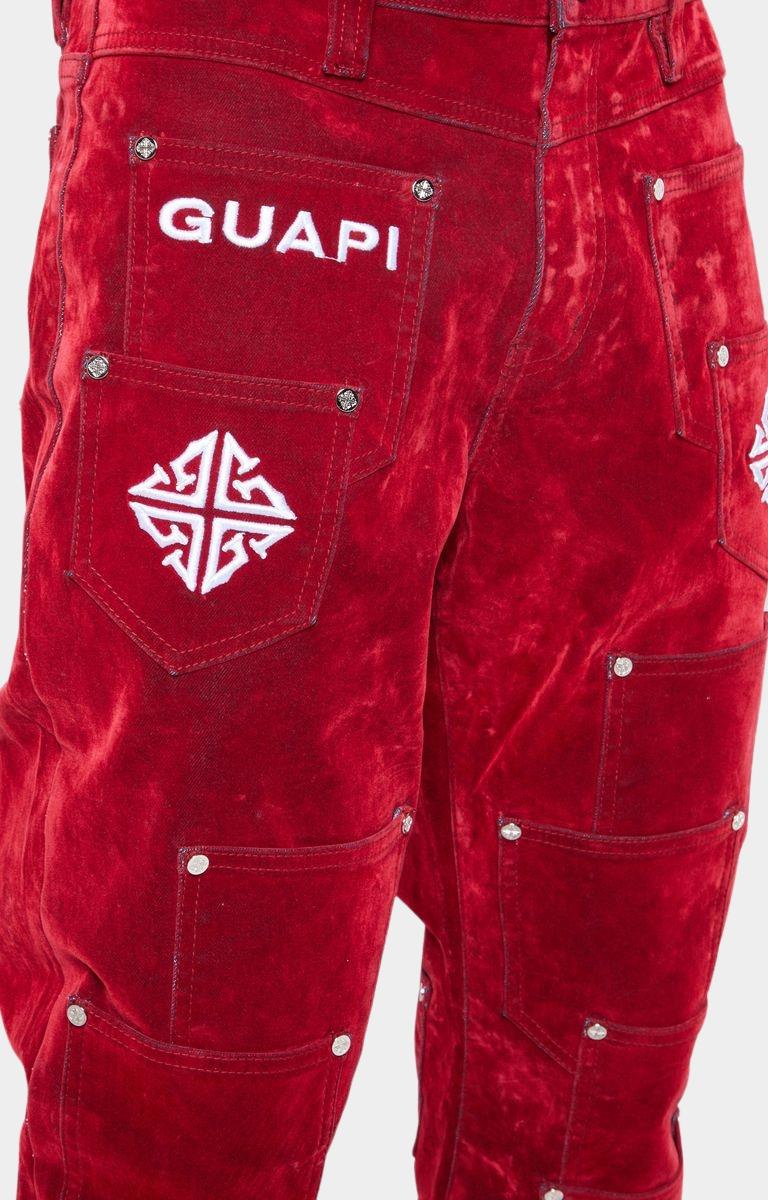 Guapi Velvet Red Pockets Flared Denim