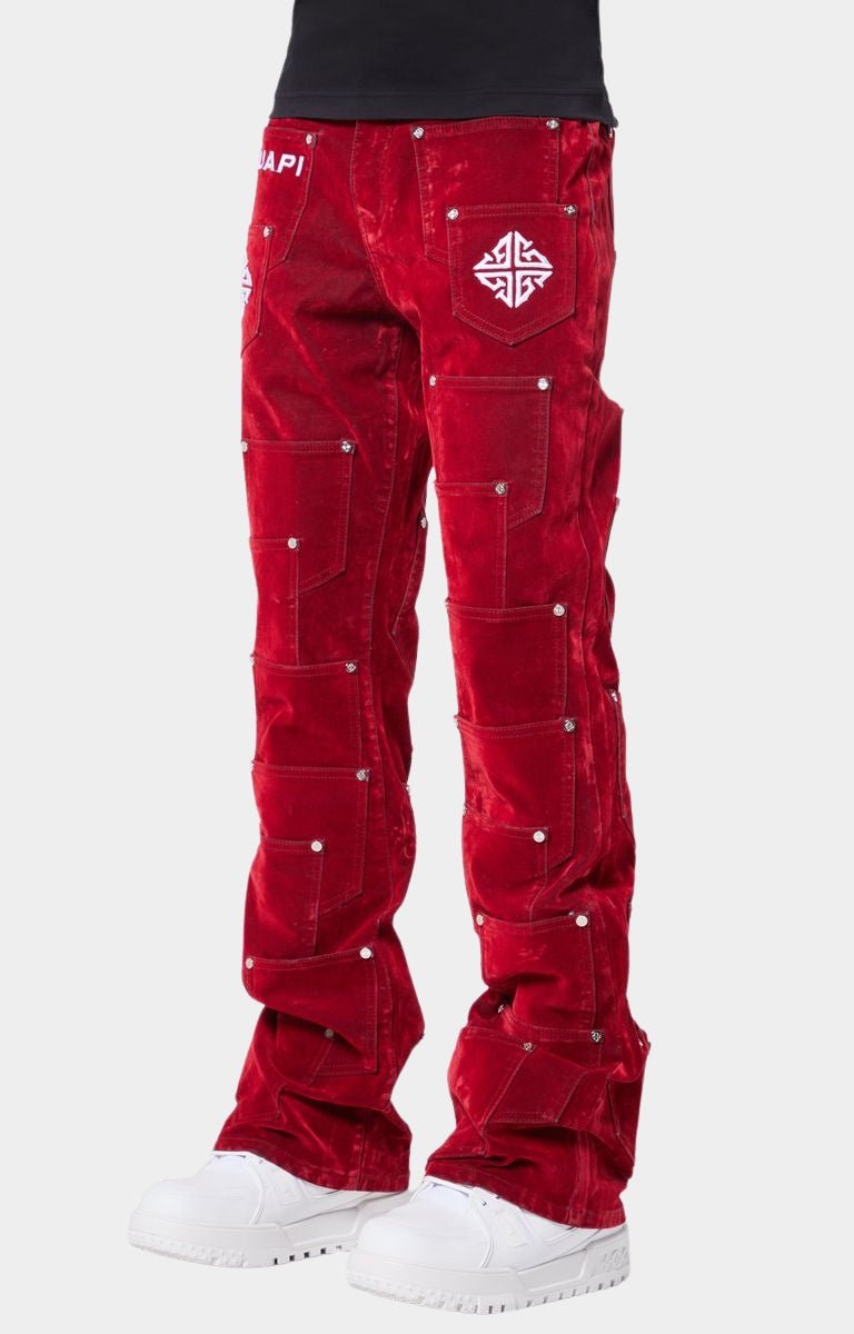 Guapi Velvet Red Pockets Flared Denim