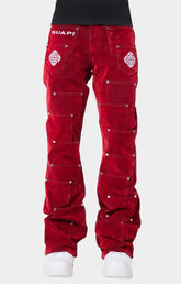 Guapi Velvet Red Pockets Flared Denim