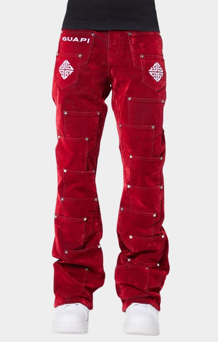 Guapi Velvet Red Pockets Flared Denim