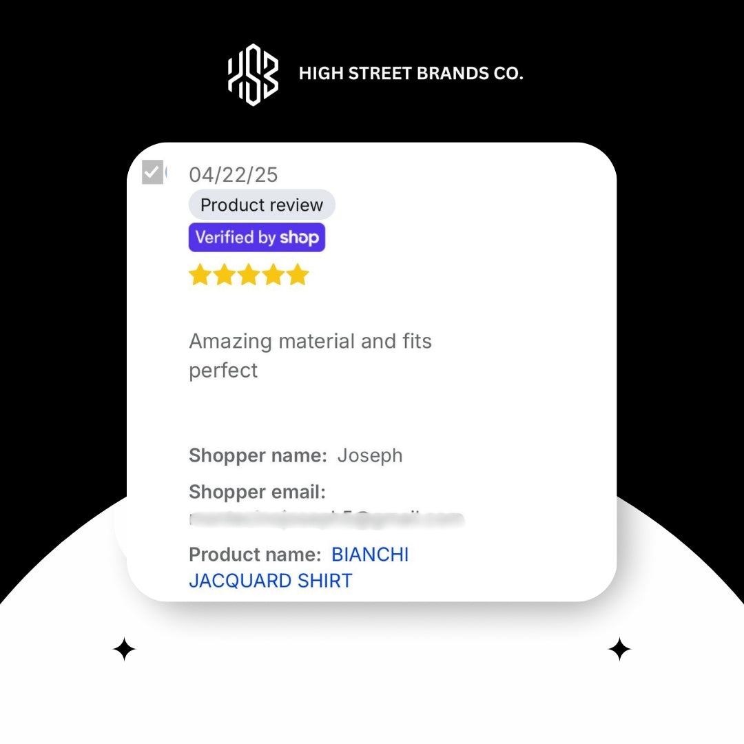 5-star review by a customer who bought Bianchi Jacquard button down shirt by Makobi at www.highstreetbrands.store