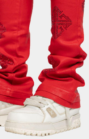Guapi Crimson Red Icon Embellished Stacked Denim