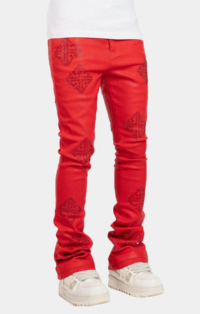 Guapi Crimson Red Icon Embellished Stacked Denim