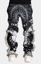 Guapi Obsidian Black Stacked Tapestry Pants