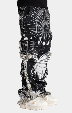 Guapi Obsidian Black Stacked Tapestry Pants