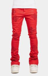 Guapi Crimson Red Icon Embellished Stacked Denim