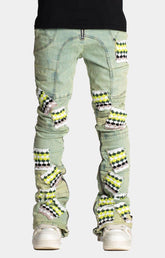 Guapi Slime Green Knit Patches Denim