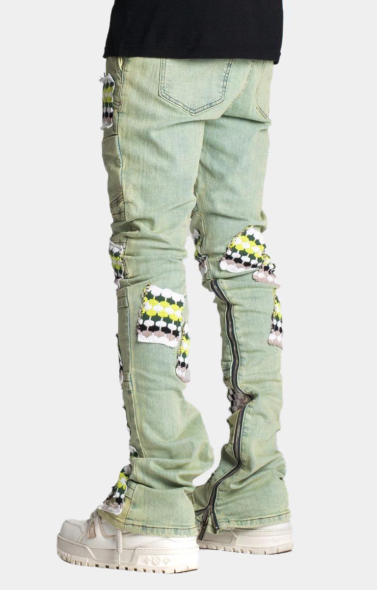 Guapi Slime Green Knit Patches Denim