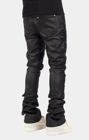 Guapi All Black Flowers Embellished Denim