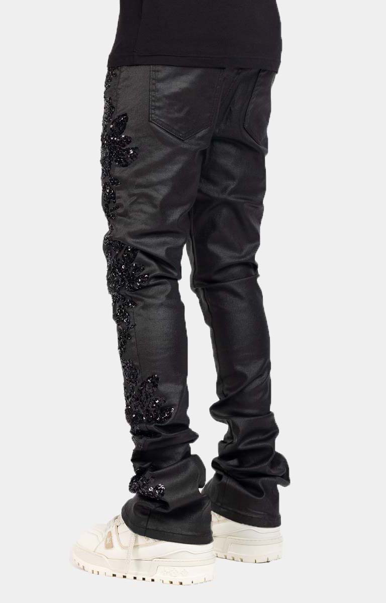 Guapi All Black Flowers Embellished Denim