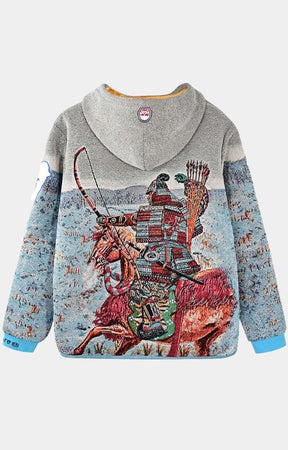 Very Rare Fatality Tapestry Art Wear Hoodie - Gray/Blue