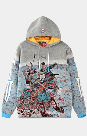 Very Rare Fatality Tapestry Art Wear Hoodie - Gray/Blue