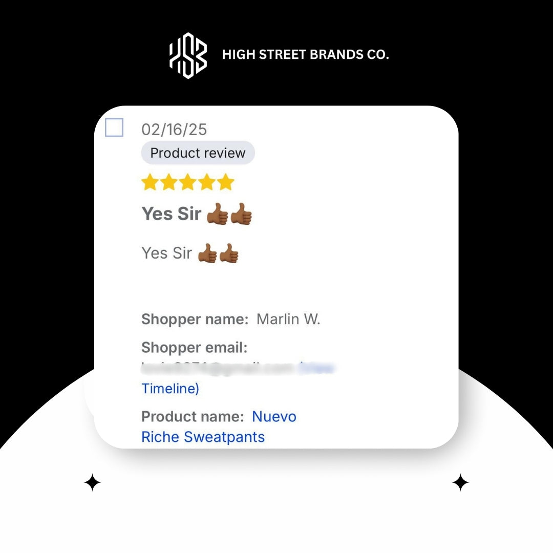 5-star review by a customer who bought Nuevo Riche Sweatpants by Frost Originals at High Street Brands Co.