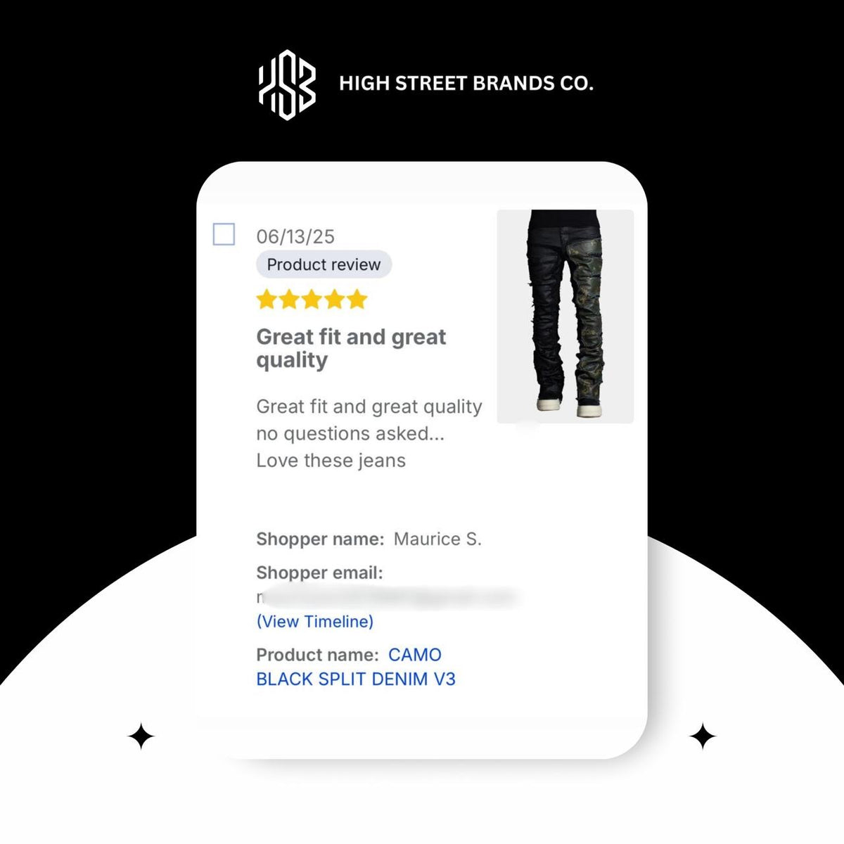 Image showing customer's review for Pain Lab Camo split stacked denim from High Street Brands Co.