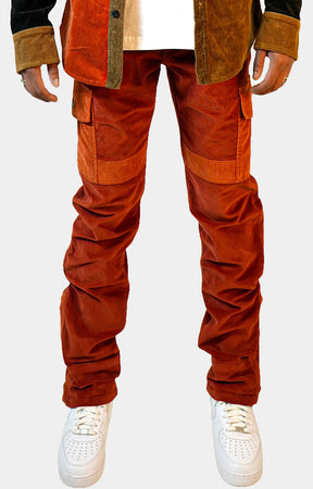 CORDUROY CONVERTIBLE STACKED PANTS - Red