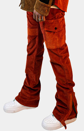 CORDUROY CONVERTIBLE STACKED PANTS - Red