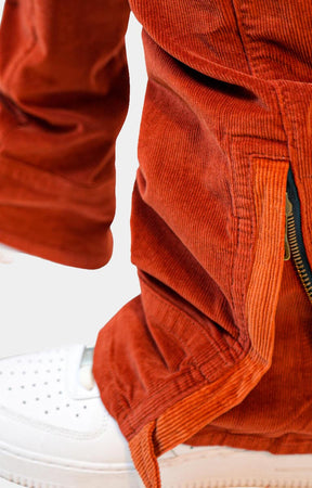 CORDUROY CONVERTIBLE STACKED PANTS - Red