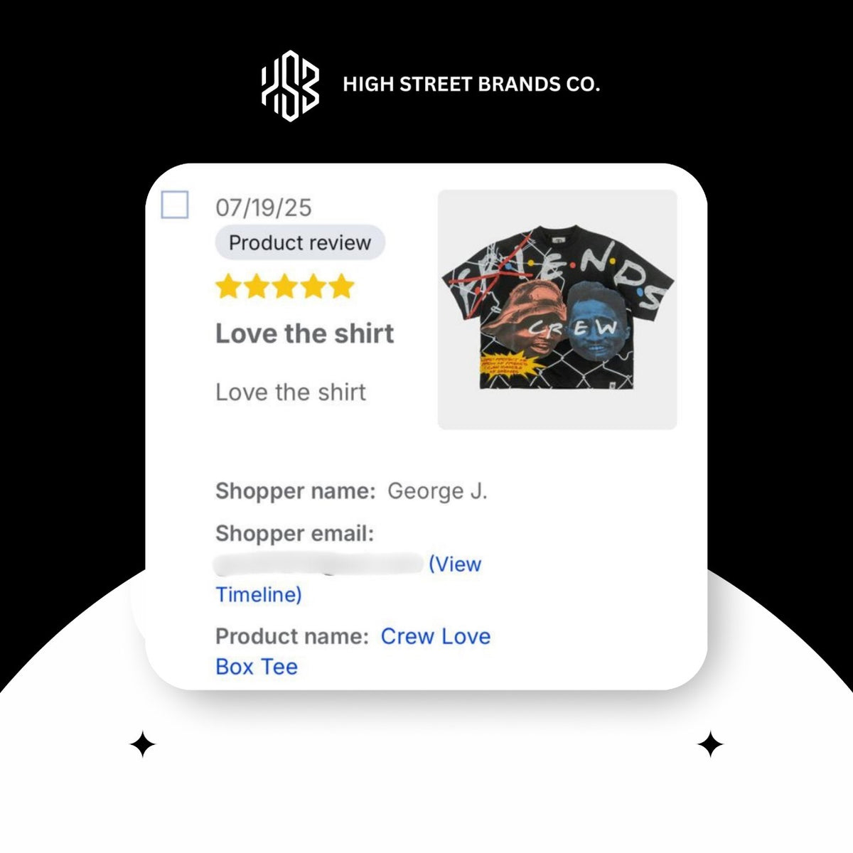 High Street Brands Co customer's review for Love box tee by Frost Originals