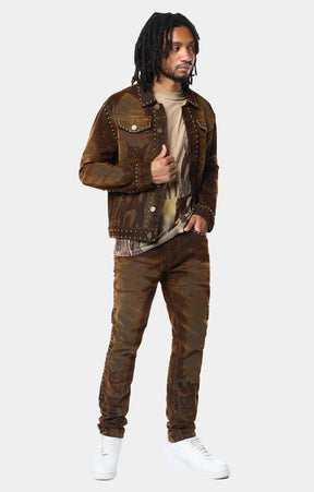 COLOR FLOCKED DENIM JACKET