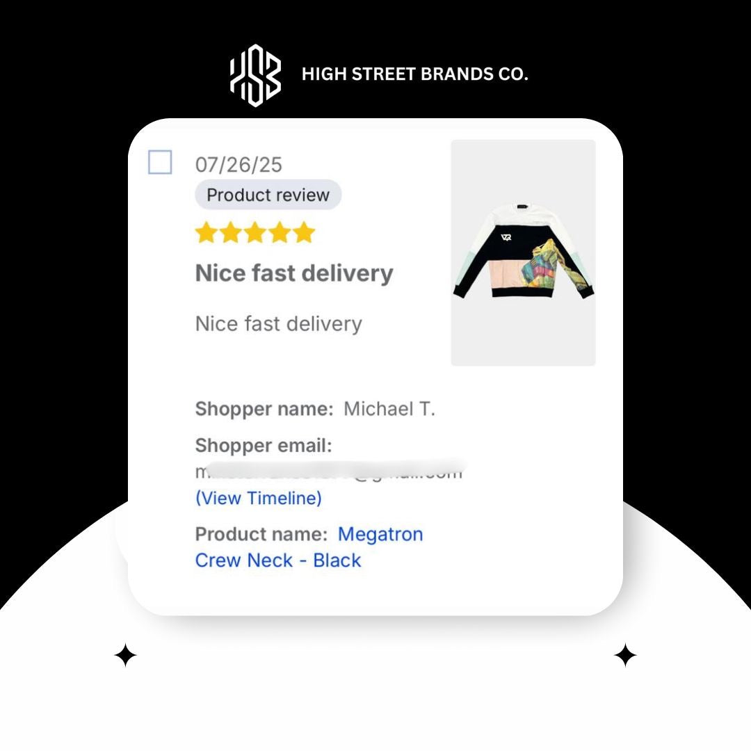 Vie Riche review from a real customer who bought Megatron crewneck sweatshirt from High Street Brands Co