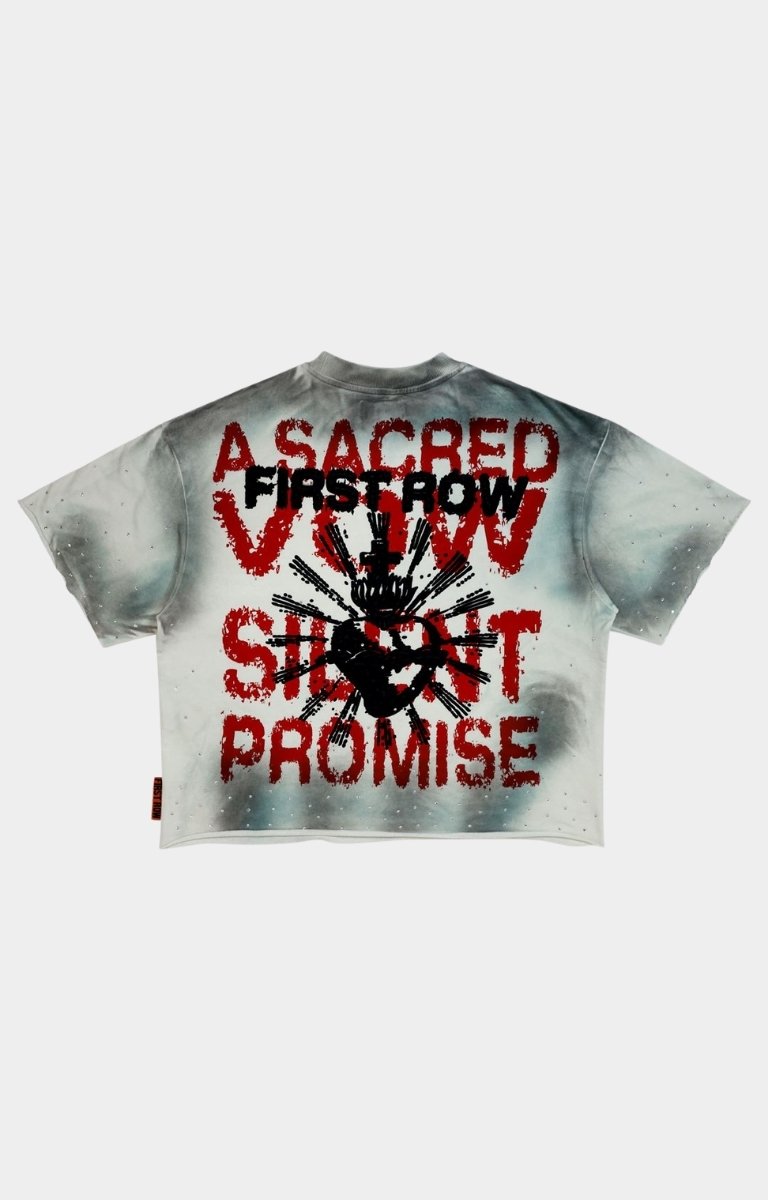 Back view of cropped mini terry Hidden Thurible t-shirt.