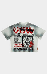Front view of A SACRED VOW Hidden Thurible Tee with rhinestone and rubber weld details.