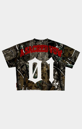 Back view of cropped A SACRED VOW mini terry t-shirt.