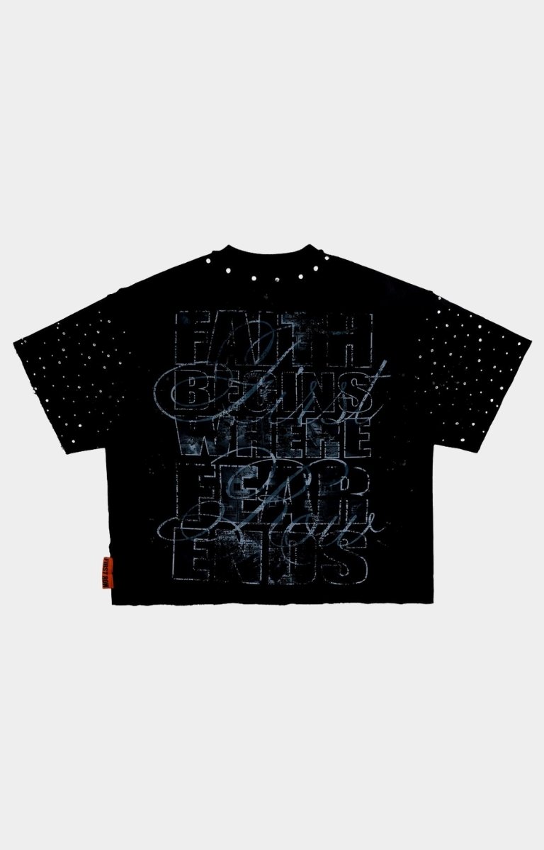 Back view of cropped oversized mini terry t-shirt by A SACRED VOW.
