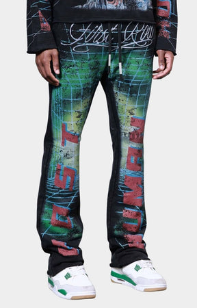 Close-up of rhinestone detailing and waistband on First Row jogger.