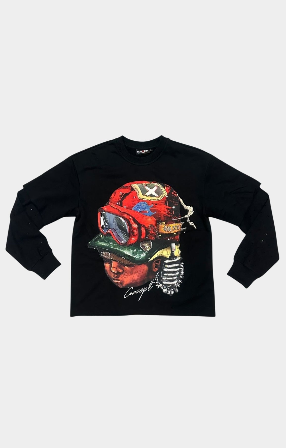 Concept Captain Long Sleeve Tee Black – Front View with Captain Graphic.