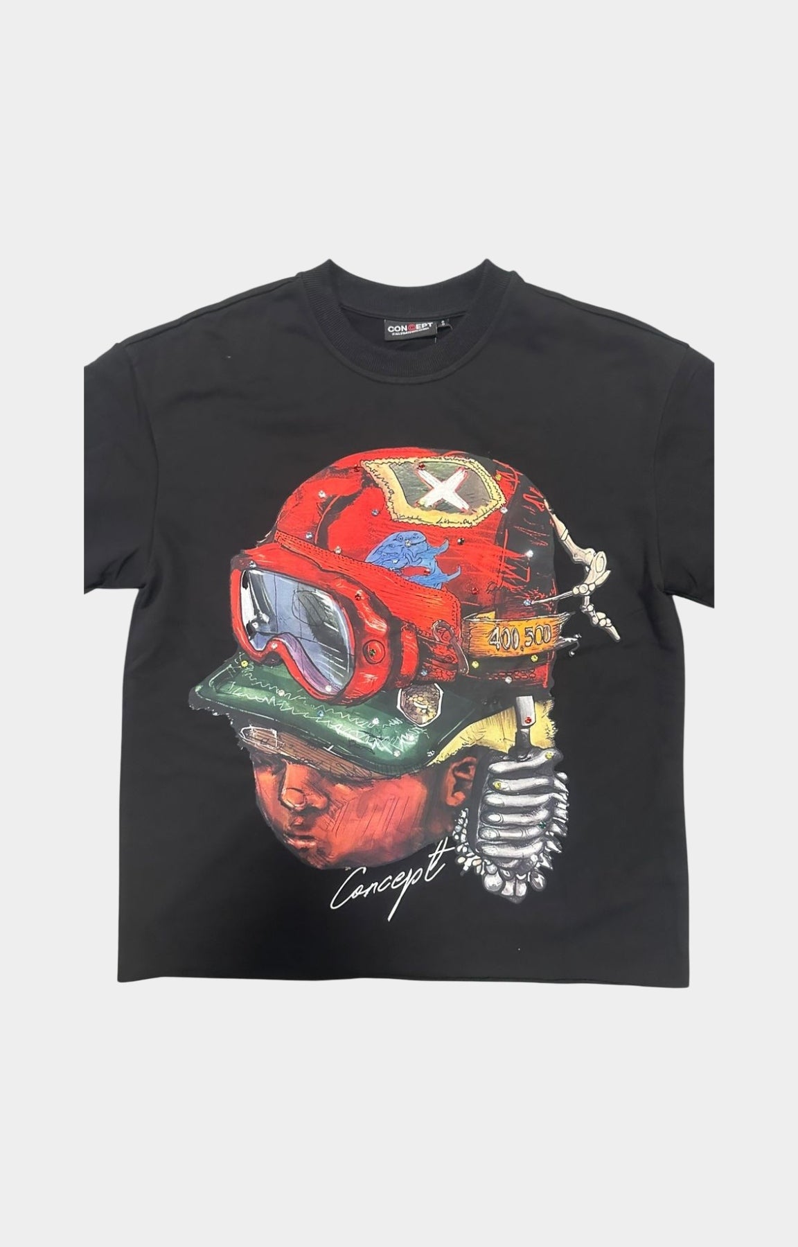 Concept Captain Long Sleeve Tee Black – Close-Up of Rhinestone Artwork.